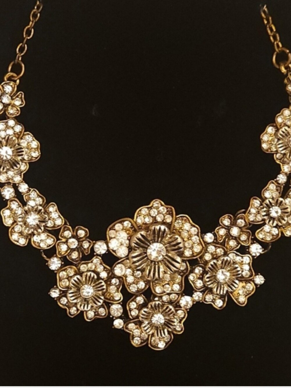 Gold Floral Crystal Statement Necklace
